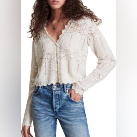 ALLSAINTS Vanessa Crochet Knit CardiganSweater Cream Medium NWT - Picture 2 of 8